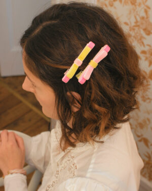 Duo pinces Augustine noeuds velours roses et jaunes Marie-Joséphine