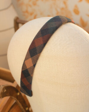 Serre-tête Alice Upper East Side lainage carreaux bruns bordeaux et vert Marie-Joséphine