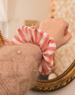 Chouchou Biarritz lin rayures corail, écru et lurex argenté Marie Joséphine