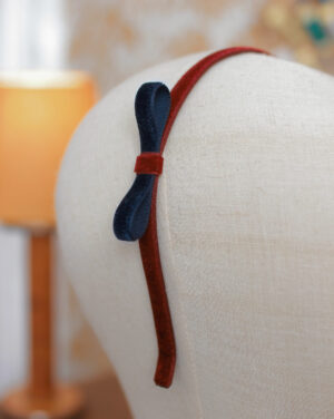 serre-tête Agathe velours bordeaux et marine noeuds sur le côté Marie-Josephine