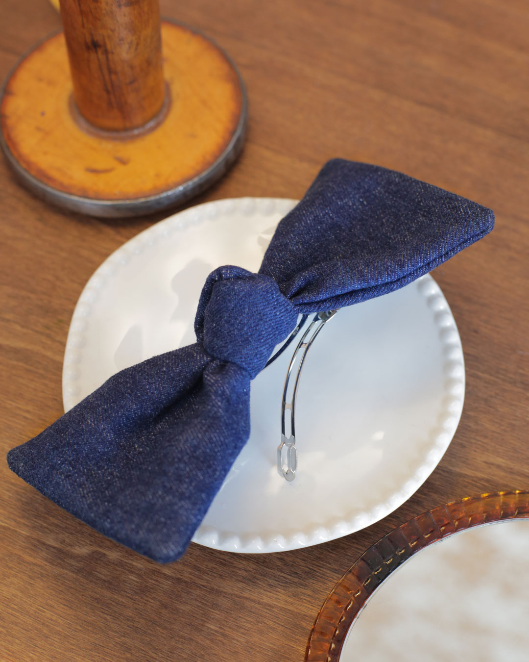 Barrette clip grand noeud Joséphine en denim Marie-Joséphine