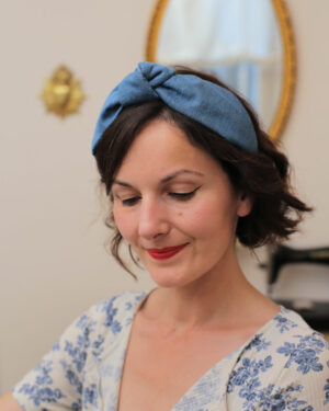 Serre-tête turban Nicole Marie-Josephine en jean denim bleu